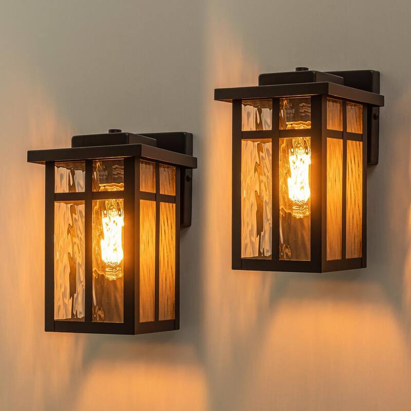 Luminarias de pared exteriores con luz dura con acabado mate negro Cattleya C, con cristal de agua, no incluye bombillas (paquete de 2) - HCA2429-2W