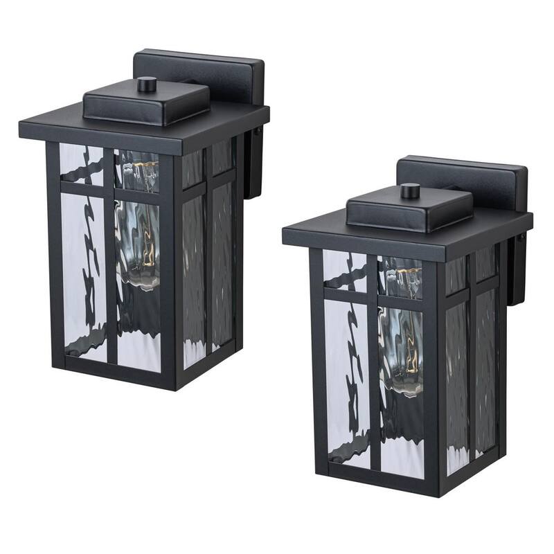 Luminarias de pared exteriores con luz dura con acabado mate negro Cattleya C, con cristal de agua, no incluye bombillas (paquete de 2) - HCA2429-2W