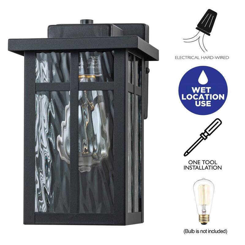 Luminarias de pared exteriores con luz dura con acabado mate negro Cattleya C, con cristal de agua, no incluye bombillas (paquete de 2) - HCA2429-2W