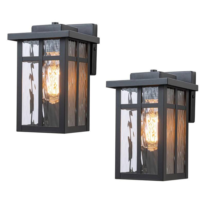 Luminarias de pared exteriores con luz dura con acabado mate negro Cattleya C, con cristal de agua, no incluye bombillas (paquete de 2) - HCA2429-2W