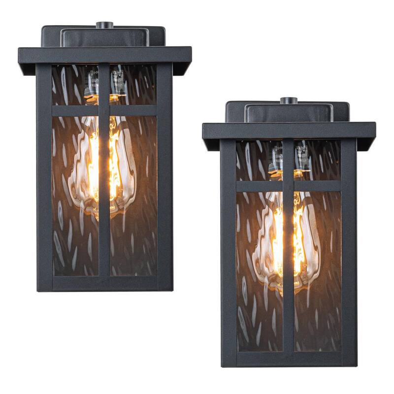 Luminarias de pared exteriores con luz dura con acabado mate negro Cattleya C, con cristal de agua, no incluye bombillas (paquete de 2) - HCA2429-2W