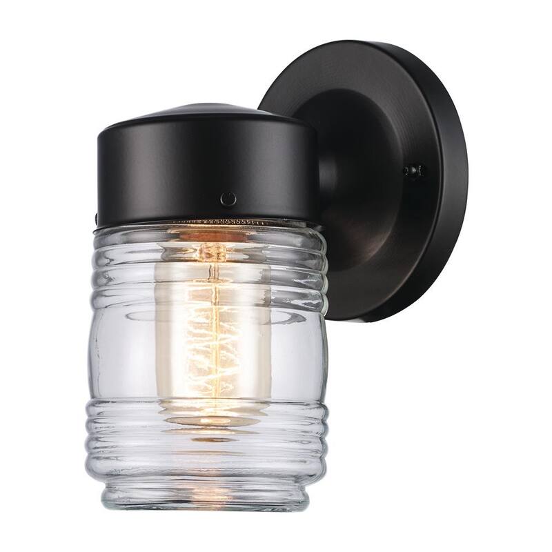 Marca privada no marcada - Linterna de pared para exteriores de tarro de jalea negra de 1 luz - EXTBAL-001BK
