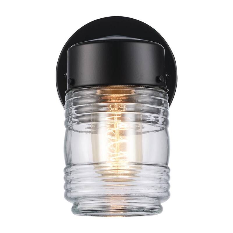 Marca privada no marcada - Linterna de pared para exteriores de tarro de jalea negra de 1 luz - EXTBAL-001BK