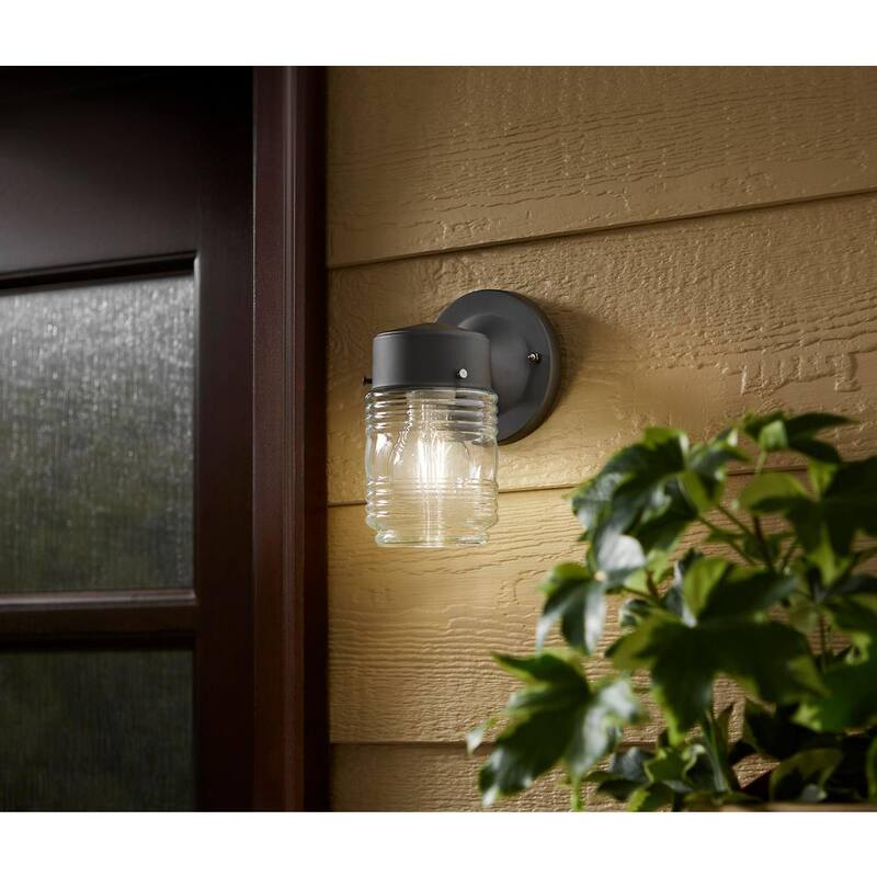 Marca privada no marcada - Linterna de pared para exteriores de tarro de jalea negra de 1 luz - EXTBAL-001BK
