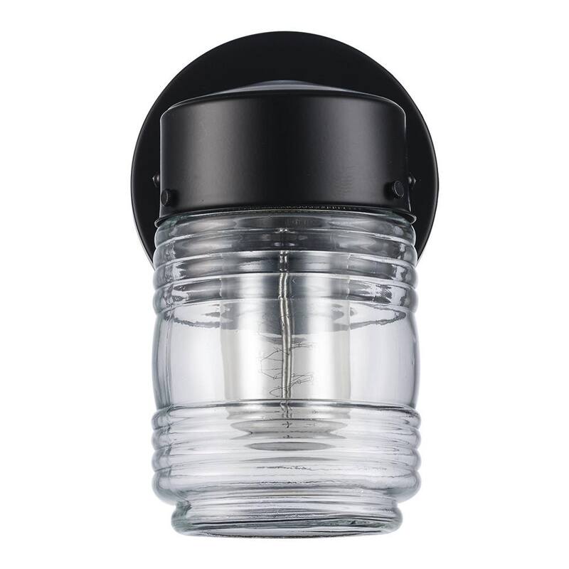 Marca privada no marcada - Linterna de pared para exteriores de tarro de jalea negra de 1 luz - EXTBAL-001BK