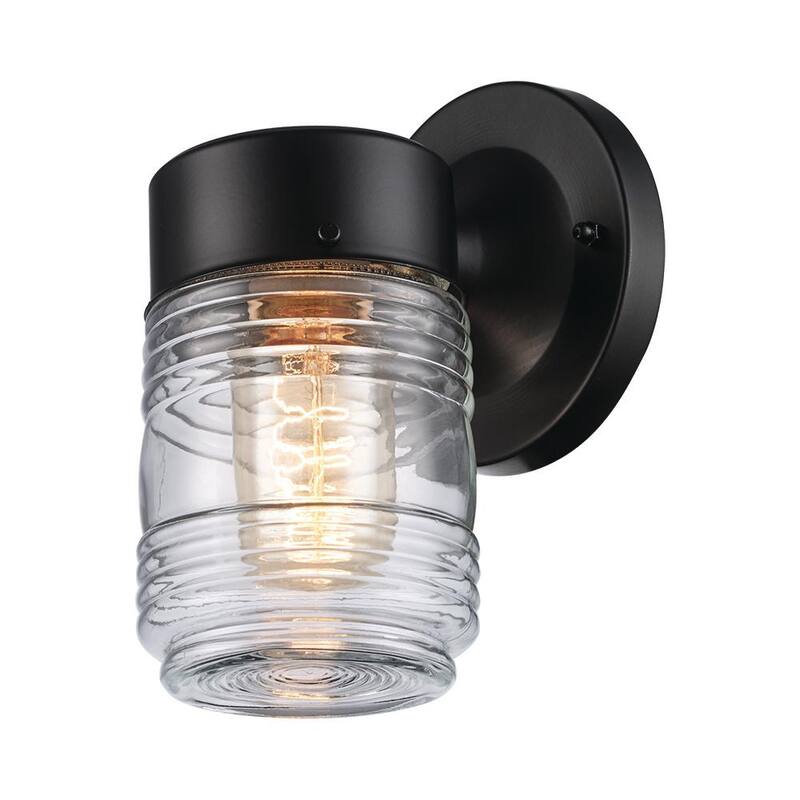 Marca privada no marcada - Linterna de pared para exteriores de tarro de jalea negra de 1 luz - EXTBAL-001BK