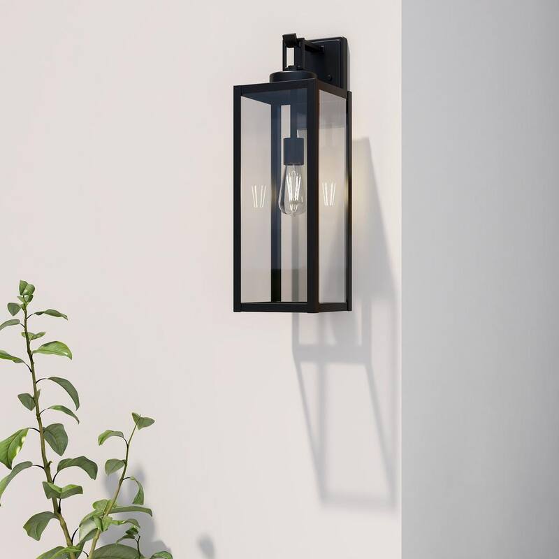 Lámpara de pared grande para exteriores Uixe 22 pulgadas, 1 luz, acabado negro mate con jaula clásica y cristal transparente - SSL-12191L