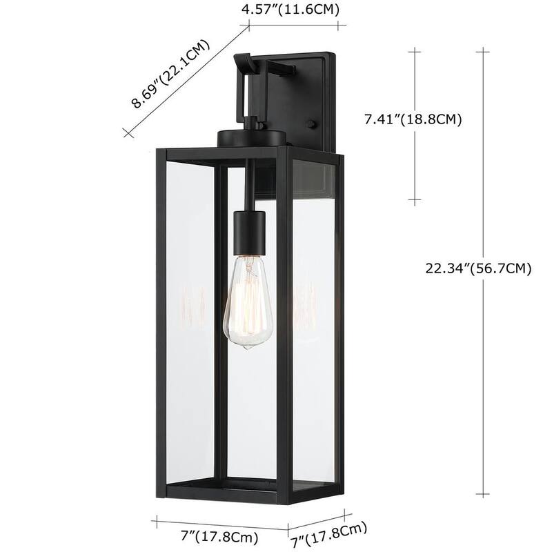 Lámpara de pared grande para exteriores Uixe 22 pulgadas, 1 luz, acabado negro mate con jaula clásica y cristal transparente - SSL-12191L
