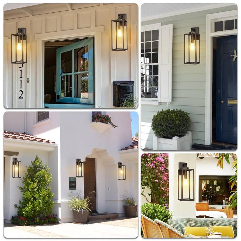 Lámpara de pared grande para exteriores Uixe 22 pulgadas, 1 luz, acabado negro mate con jaula clásica y cristal transparente - SSL-12191L