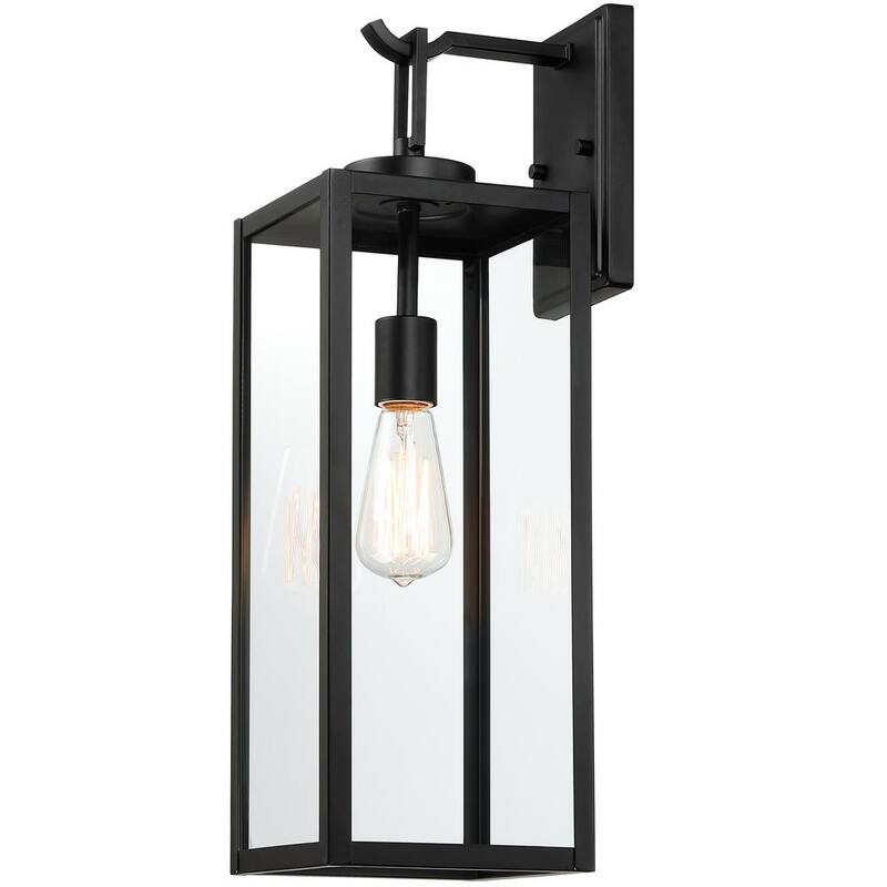 Lámpara de pared grande para exteriores Uixe 22 pulgadas, 1 luz, acabado negro mate con jaula clásica y cristal transparente - SSL-12191L
