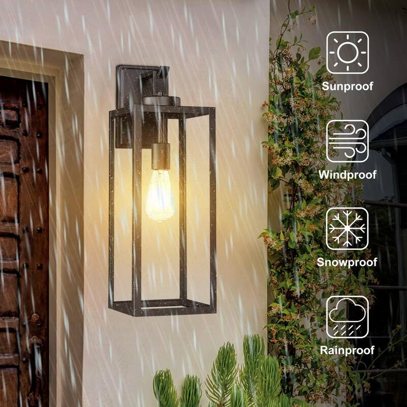 Lámpara de pared grande para exteriores Uixe 22 pulgadas, 1 luz, acabado negro mate con jaula clásica y cristal transparente - SSL-12191L