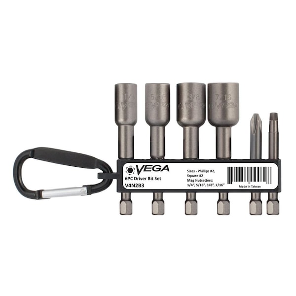 Vega Driver Bit and Nut Setter Set, 6 pieces - V4N2B3