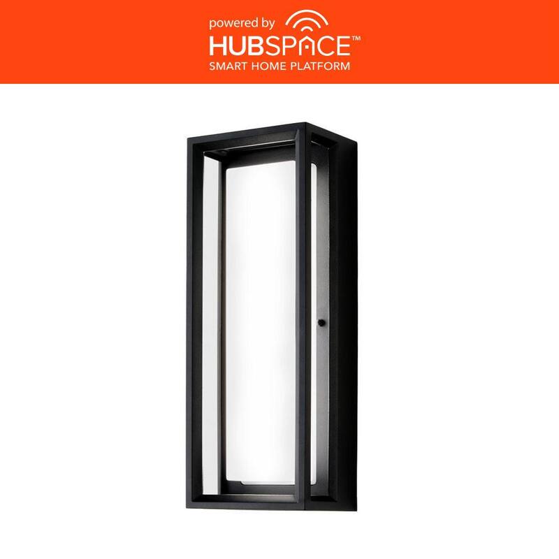 Colección de decoración para el hogar Rockwood de 14.93 pulgadas en negro, moderna luz de pared exterior con cambio de color LED integrado (1 paquete) alimentada por Hubspace - G19226