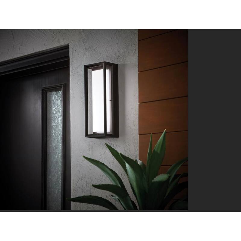Colección de decoración para el hogar Rockwood de 14.93 pulgadas en negro, moderna luz de pared exterior con cambio de color LED integrado (1 paquete) alimentada por Hubspace - G19226