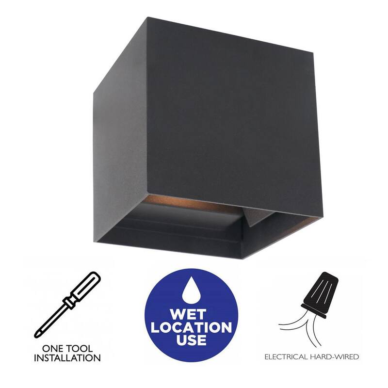 Aplique de pared para exteriores C Cattleya de 2 luces en aluminio negro mate con haz de luz ajustable con LED (paquete de 2) - CA2194-2W