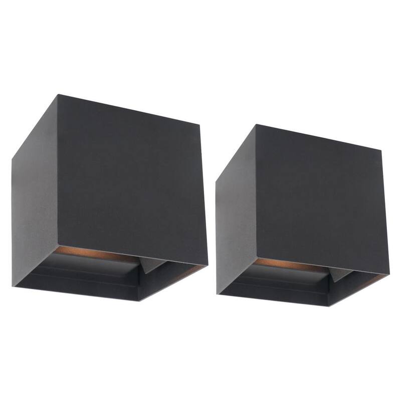 Aplique de pared para exteriores C Cattleya de 2 luces en aluminio negro mate con haz de luz ajustable con LED (paquete de 2) - CA2194-2W