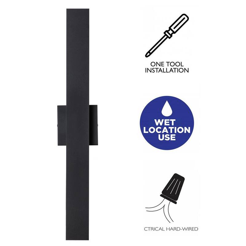 Lámpara de pared de exterior LED con 2 luces de aluminio negro mate, duro, HLA2280-LW 32 pulgadas (1 paquete)