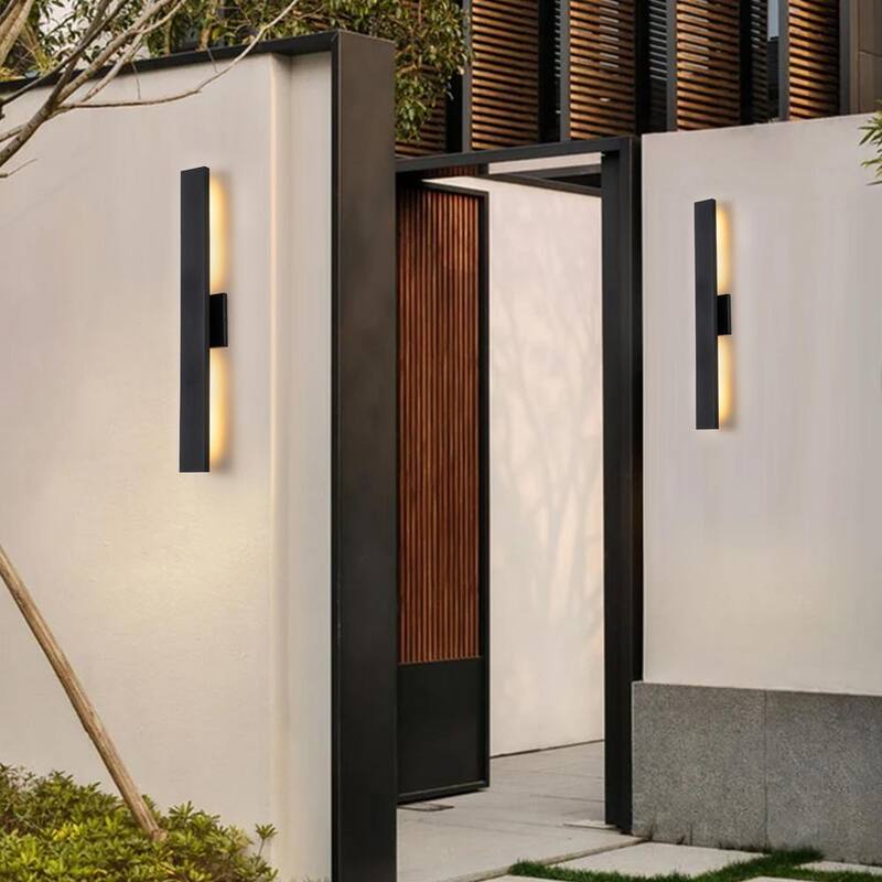 Lámpara de pared de exterior LED con 2 luces de aluminio negro mate, duro, HLA2280-LW 32 pulgadas (1 paquete)