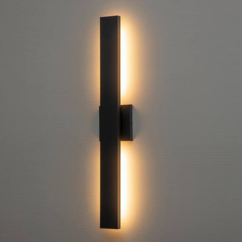 Lámpara de pared de exterior LED con 2 luces de aluminio negro mate, duro, HLA2280-LW 32 pulgadas (1 paquete)