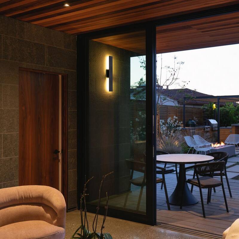 Lámpara de pared de exterior LED con 2 luces de aluminio negro mate, duro, HLA2280-LW 32 pulgadas (1 paquete)