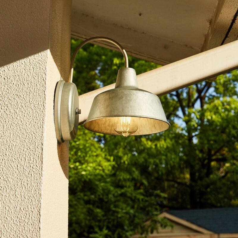 Lámpara de pared de granero Uixe de un solo foco de galvanizado con cableado duro para exteriores (paquete de 1) - SSL-18281GD