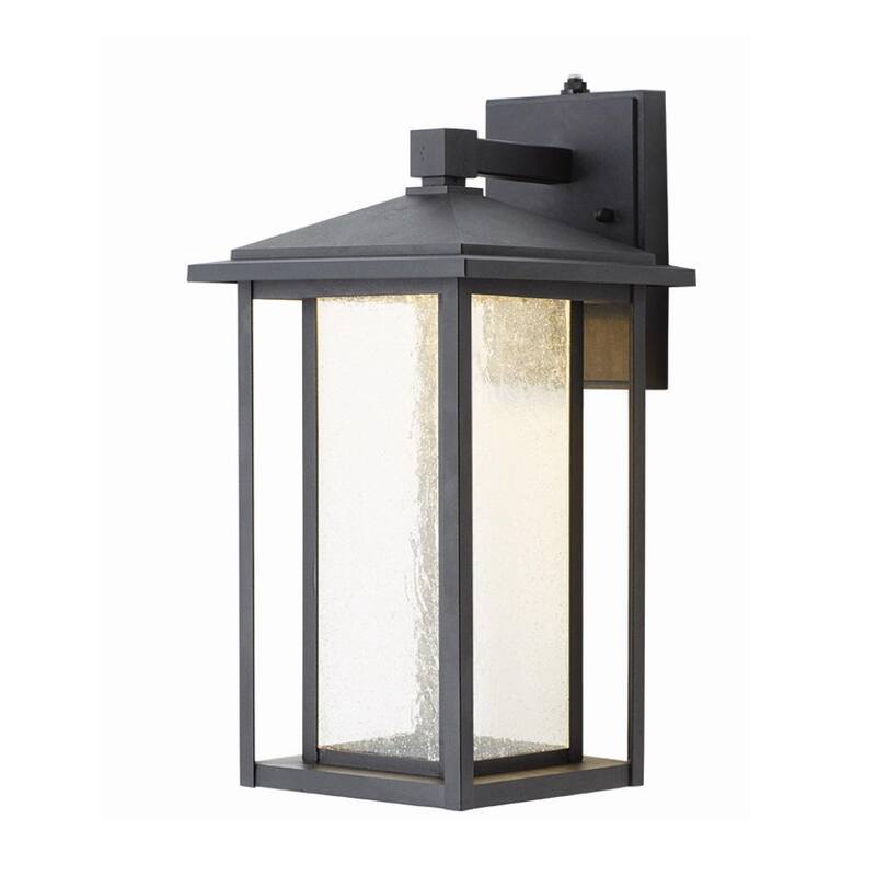 Colección de decoradores para el hogar Mauvo Canyon 15.5 pulgadas Luz de pared exterior LED en negro de Dusk to Dawn con cristal granulado - KB 06005-DEL