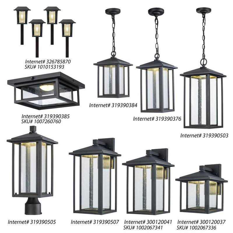 Colección de decoradores para el hogar Mauvo Canyon 15.5 pulgadas Luz de pared exterior LED en negro de Dusk to Dawn con cristal granulado - KB 06005-DEL