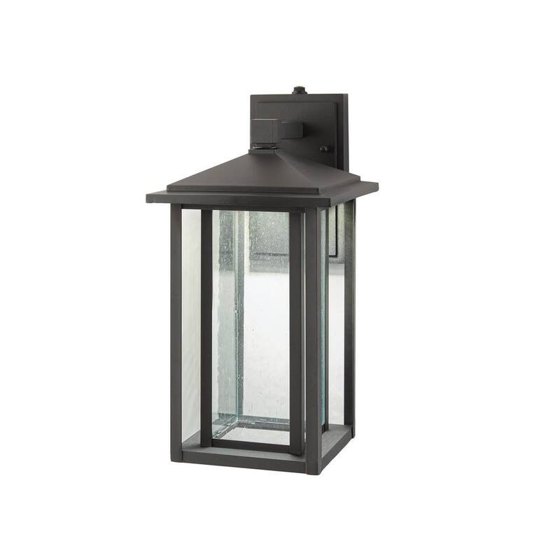 Colección de decoradores para el hogar Mauvo Canyon 15.5 pulgadas Luz de pared exterior LED en negro de Dusk to Dawn con cristal granulado - KB 06005-DEL