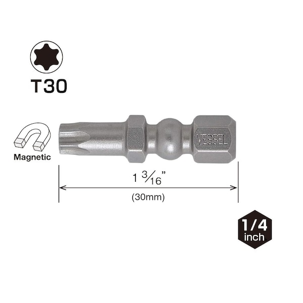 Vessel IMPACT BALL Torsion Bit T30x30, PK25 - IBTX3030P25K