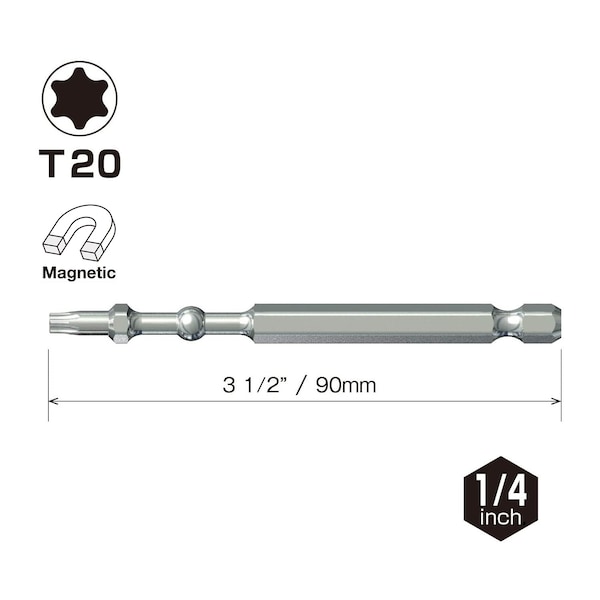 Vessel IMPACT BALL Torsion Bit T20x90, PK10 - IBTX2090P10K