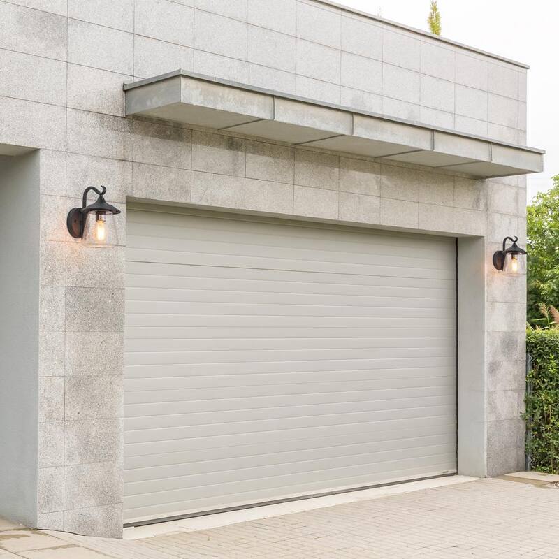 Lámpara de pared exterior LNC Modern Frosted Black Porch con un foco clásico y una pantalla de vidrio claro sembrado en forma de hongo - VAFNYAHD13356V6
