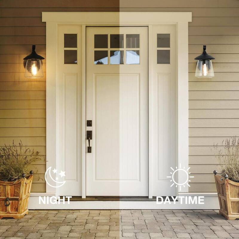 Lámpara de pared exterior LNC Modern Frosted Black Porch con un foco clásico y una pantalla de vidrio claro sembrado en forma de hongo - VAFNYAHD13356V6