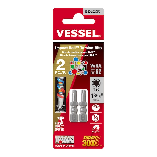 Vessel IMPACT BALL Torsion Bit T20x30, PK2 - IBTX2030P2