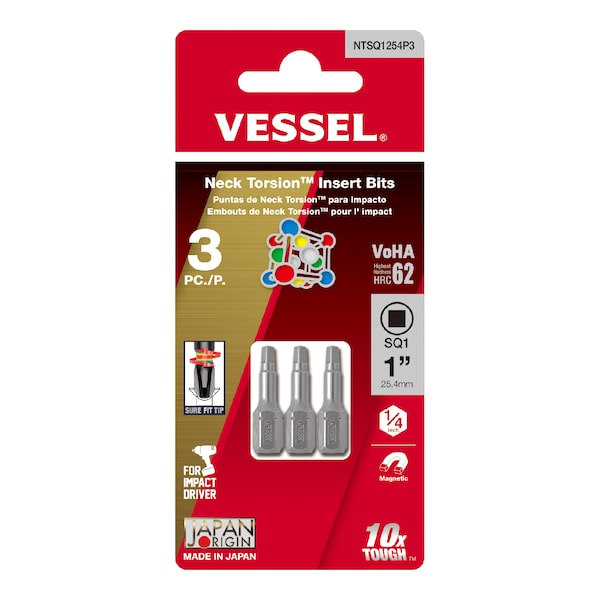 Vessel NECK TORSION Insert Bit SQ1x25.4, PK3 - NTSQ1254P3