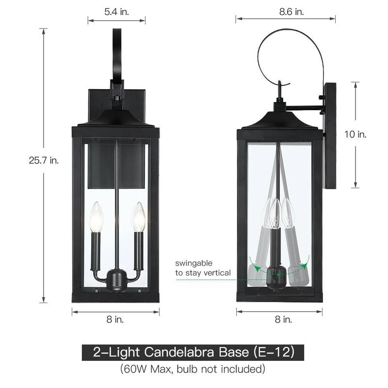 Verdadero Bien Jefferson 2-Luz 25.7 pulgadas Negro Gran Farol de Pared Exterior Linterna Lámpara - TD40021OT