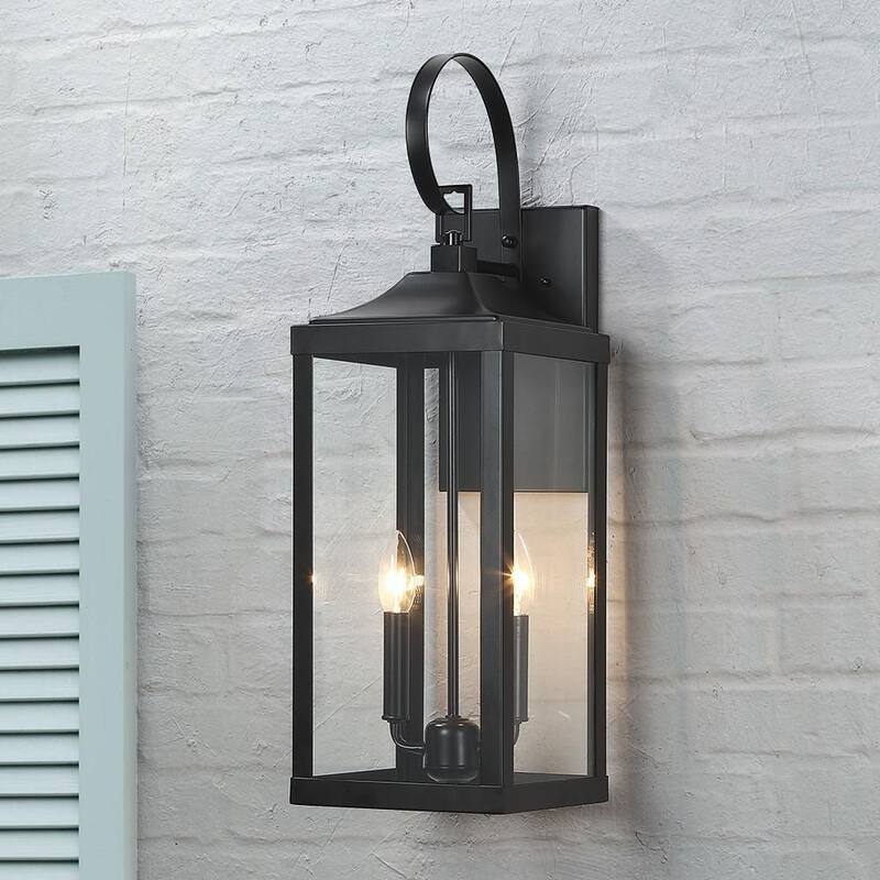 Verdadero Bien Jefferson 2-Luz 25.7 pulgadas Negro Gran Farol de Pared Exterior Linterna Lámpara - TD40021OT