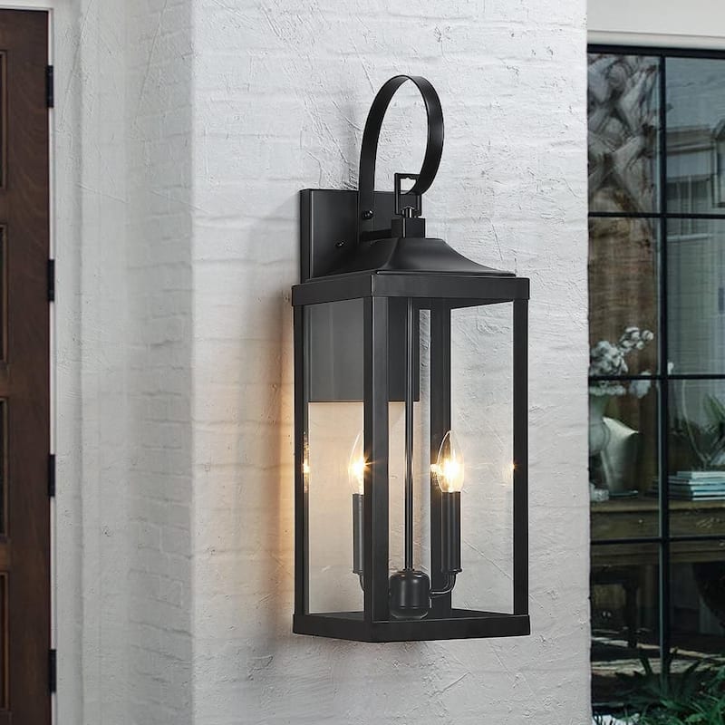 Verdadero Bien Jefferson 2-Luz 25.7 pulgadas Negro Gran Farol de Pared Exterior Linterna Lámpara - TD40021OT