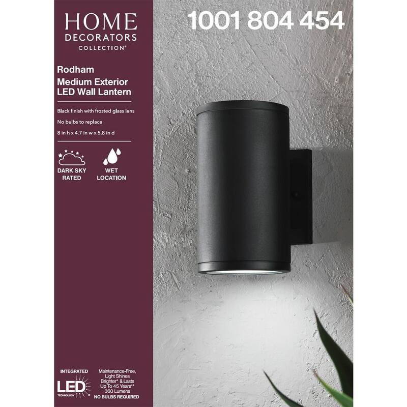 Colección de decoración para el hogar Rodham, 8 pulgadas, Linterna de Pared para Exteriores con luz LED integrada en color negro - IZC1691L-2