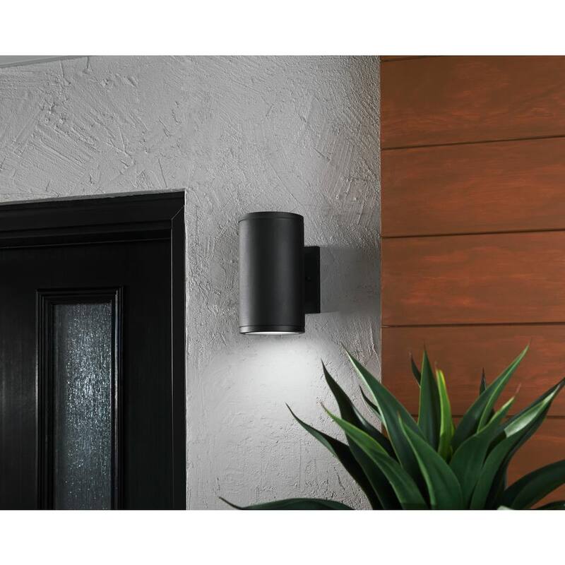 Colección de decoración para el hogar Rodham, 8 pulgadas, Linterna de Pared para Exteriores con luz LED integrada en color negro - IZC1691L-2