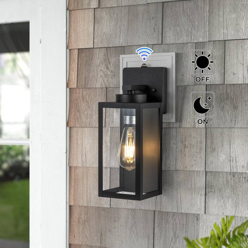 C Cattleya 1 luz Linterna de pared exterior con cableado en negro mate de amanecer a anochecer con vidrio templado transparente (paquete de 2) - CA2240-2W