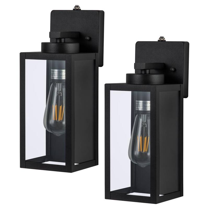 C Cattleya 1 luz Linterna de pared exterior con cableado en negro mate de amanecer a anochecer con vidrio templado transparente (paquete de 2) - CA2240-2W