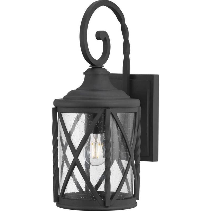 Colección de Decoradores para el Hogar Walcott Manor 18.75 pulgadas Lámpara de Pared Exterior Industrial con un Luz Negra Dura con Vidrio Semilla Transparente - 7954HDCBLDI