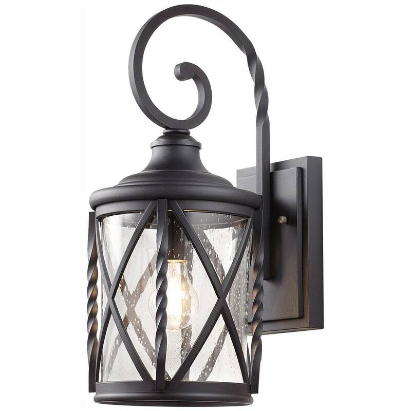 Colección de Decoradores para el Hogar Walcott Manor 18.75 pulgadas Lámpara de Pared Exterior Industrial con un Luz Negra Dura con Vidrio Semilla Transparente - 7954HDCBLDI