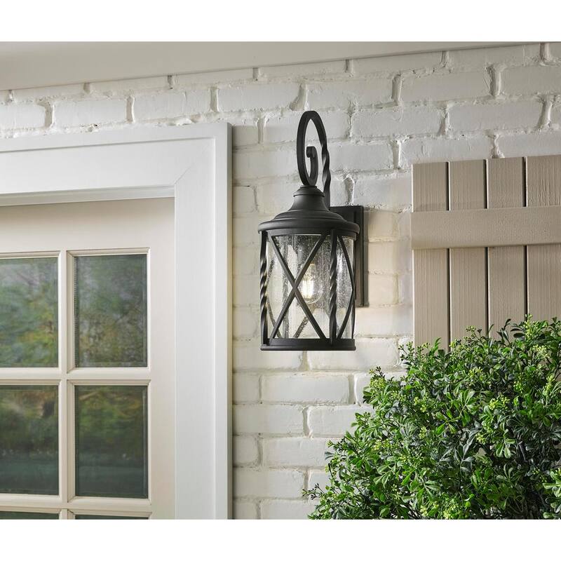 Colección de Decoradores para el Hogar Walcott Manor 18.75 pulgadas Lámpara de Pared Exterior Industrial con un Luz Negra Dura con Vidrio Semilla Transparente - 7954HDCBLDI