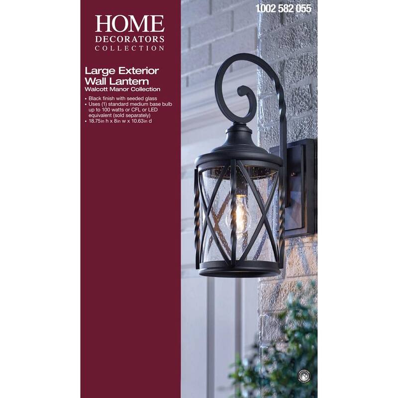 Colección de Decoradores para el Hogar Walcott Manor 18.75 pulgadas Lámpara de Pared Exterior Industrial con un Luz Negra Dura con Vidrio Semilla Transparente - 7954HDCBLDI