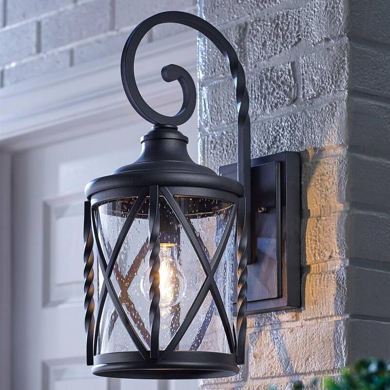Colección de Decoradores para el Hogar Walcott Manor 18.75 pulgadas Lámpara de Pared Exterior Industrial con un Luz Negra Dura con Vidrio Semilla Transparente - 7954HDCBLDI