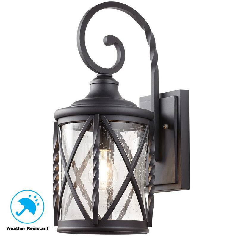 Colección de Decoradores para el Hogar Walcott Manor 18.75 pulgadas Lámpara de Pared Exterior Industrial con un Luz Negra Dura con Vidrio Semilla Transparente - 7954HDCBLDI