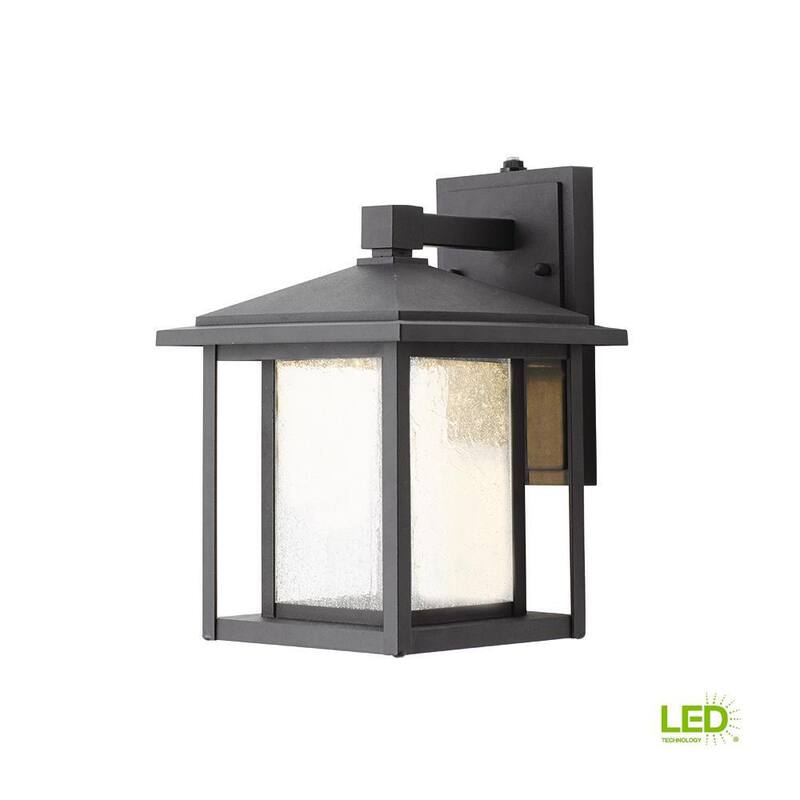 Colección de decoradores del hogar: Aplique de luz LED pequeño para exteriores Mauvo Canyon de 11 pulgadas en color negro al atardecer con sensor de luz con cristal transparente - KB 06304-DEL