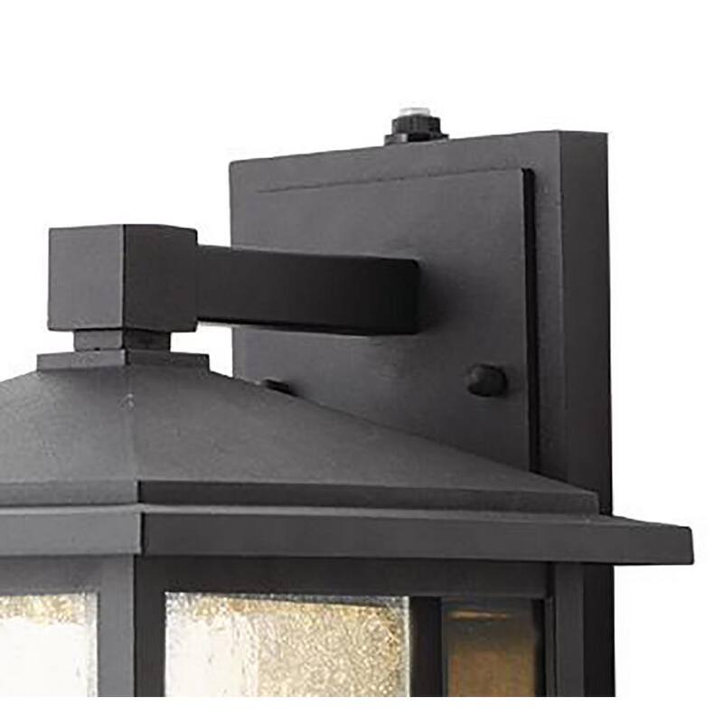 Colección de decoradores del hogar: Aplique de luz LED pequeño para exteriores Mauvo Canyon de 11 pulgadas en color negro al atardecer con sensor de luz con cristal transparente - KB 06304-DEL