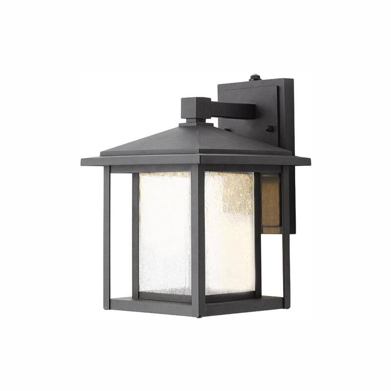 Colección de decoradores del hogar: Aplique de luz LED pequeño para exteriores Mauvo Canyon de 11 pulgadas en color negro al atardecer con sensor de luz con cristal transparente - KB 06304-DEL
